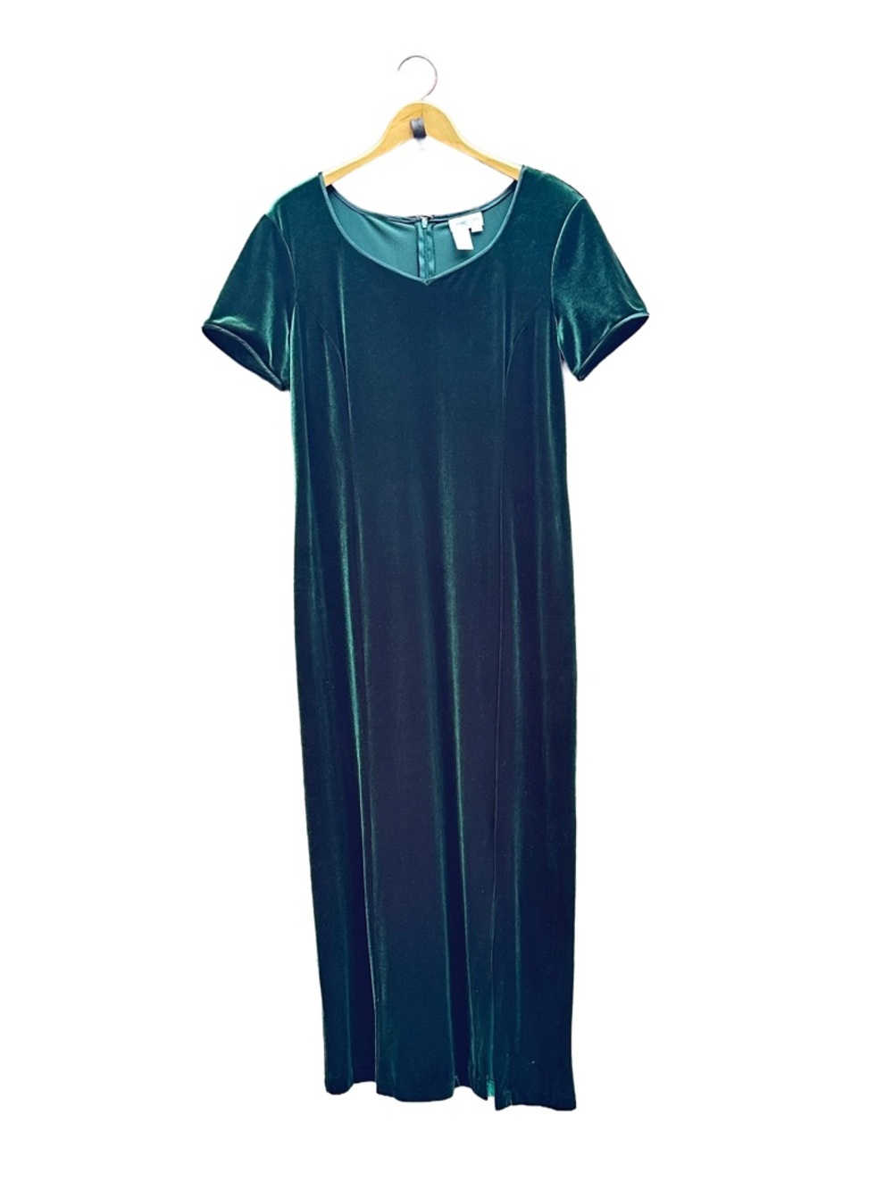 Coldwater Creek Green Velvet Minimalist Maxi Dress Short Sleeve Plus Size 16